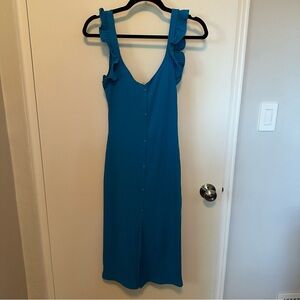Zara Bright Blue Ruffle Strap Midi Dress